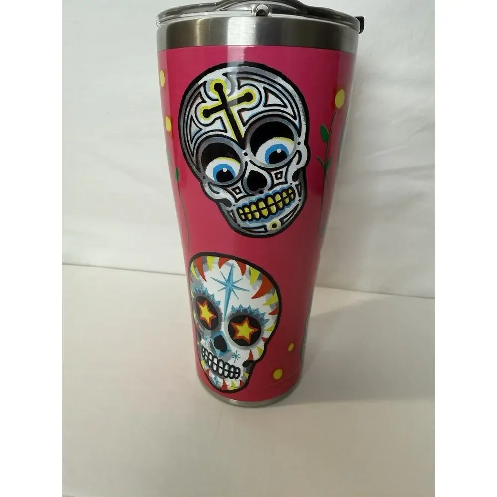 Tervis Tumbler Sugar Skulls Halloween Pink Stainless 30oz Day of the Dead